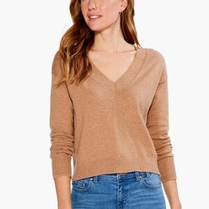 Rachel Zoe 2 Ply Cashmere V-Neck Camel Tan Sweater Soft Lightweight Size XL